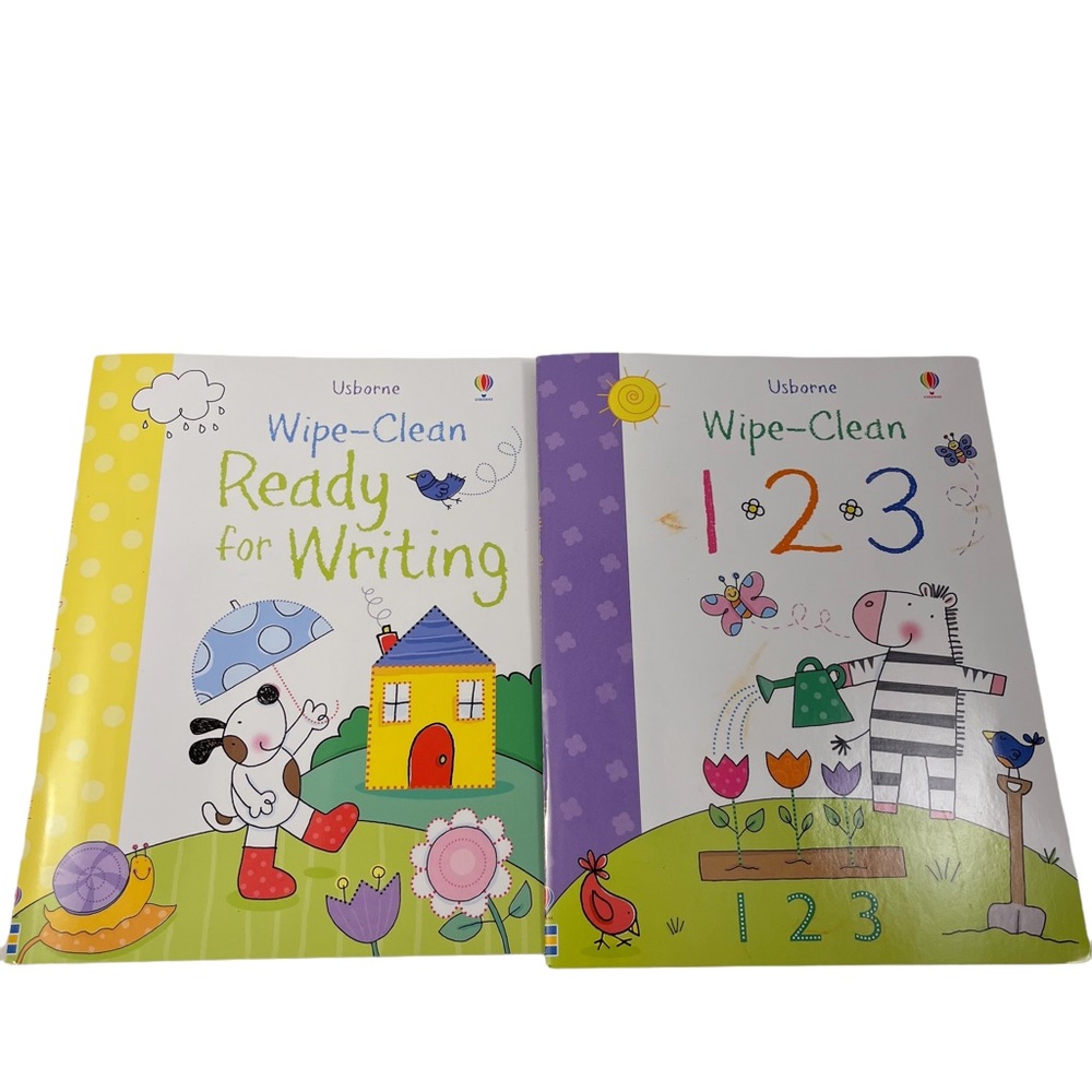 2 Usborne numbers & writing skills dry erase activity book preschoolers age